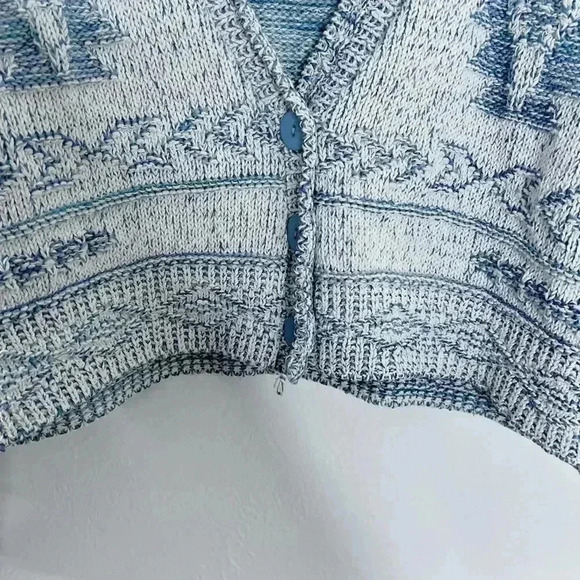 Vintage Flyer Blue White Knit Button Up Cardigan Women's Size L - Picture 3 of 8